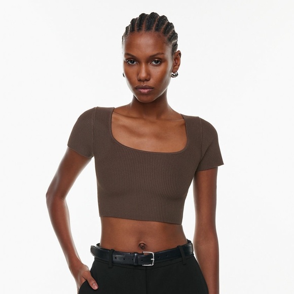Aritzia Babaton | Sculpt Knit Squareneck Brown Cropped Top (Size S)- NWOT - Picture 1 of 11
